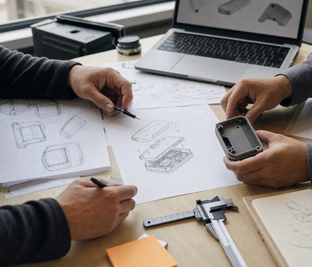 Engineering process review with drawings and CAD